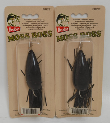 (2) Vintage Heddon Moss Boss Top Water Fishing Lures Lot of 2 - 3/8 oz Black