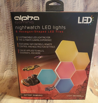 Alpha Gaming 6 hexagon-shaped LED tiles nightwatch LED Lights Battery Power NEW