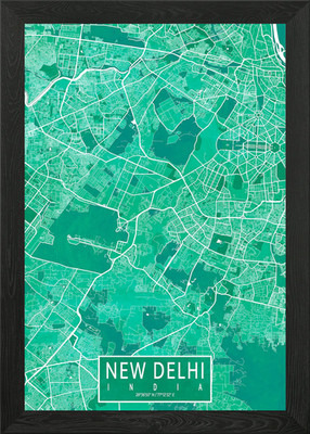 Neu Delhi Karte Aquarell gerahmt Wandbild Poster Leinwanddruck Bild