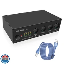 XMSJSIY USB MIDI Interface Box 4 In 4 Out 64 Channel MIDI Thru Box 4 * 4 Conv