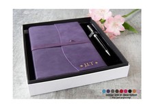 Capri A5 Italian Leather Journal Gift Set Aubergine, Free Pen Engraving!