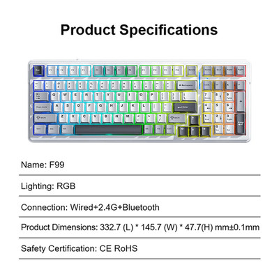 AULA F99 Wireless Mechanical Keyboard | Kabellose Gaming Tastatur, 96% Layout