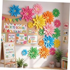 MotiMind 18 Pcs Paper Flowers Bulletin Board 6" 8" 10" Rainbow Color