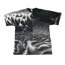 Vintage 1990s MC Escher L Andazia Creation All Over Print Tee Shirt 90s Genesis