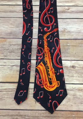 Steven Harris Alto Saxophone Tie – Black & Red Music-Themed Neck Tie For Men, Standard 56-Inch Length - View #5