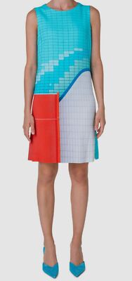 $1290 Akris Punto Women's Blue Pool Print Sleeveless Crepe Dress Size 12