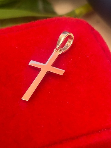 14K SOLID YELLOW GOLD Cross Crucifix High Polished Pendant Charm Necklace 1.15gr - Picture 10 of 13