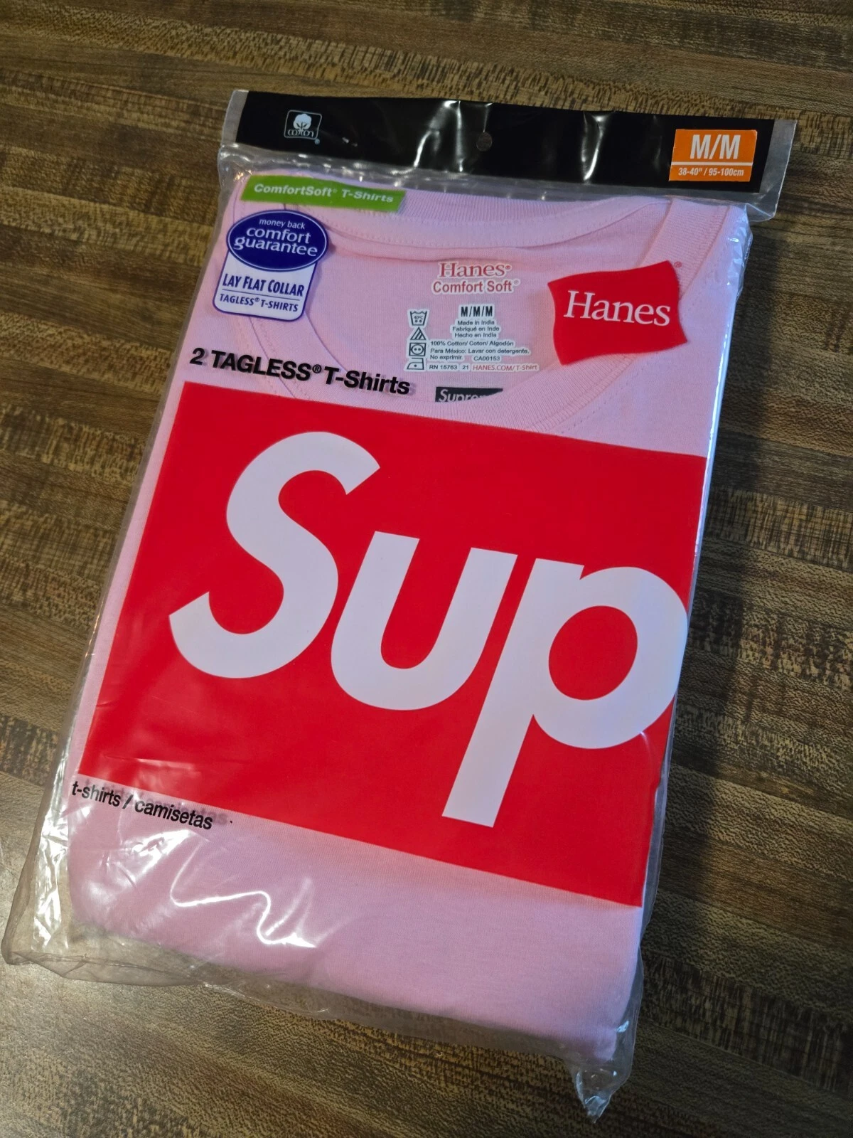 T shirts sans étiquette Supreme Hanes (lot de 2) rose taille M neufs 
