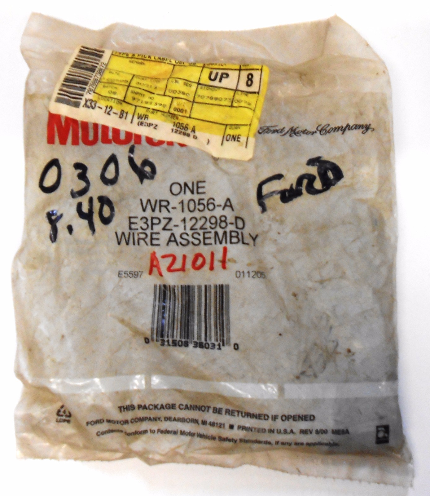 MOTORCRAFT IGNITION COIL WIRE ASSY PART NO. WR-1056-A/E3PZ-12298-D