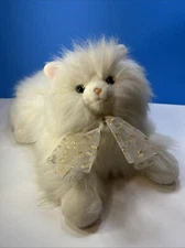 Commonwealth White Fluffy Persian Cat Plush Soft Stuffed 18" Gold Eyes Bow 1990