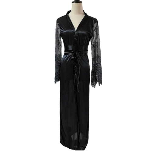 Women's Satin Long Nightdress Silk Lace Lingerie Nightgown Sleepwear Nightdress - Picture 7 of 20