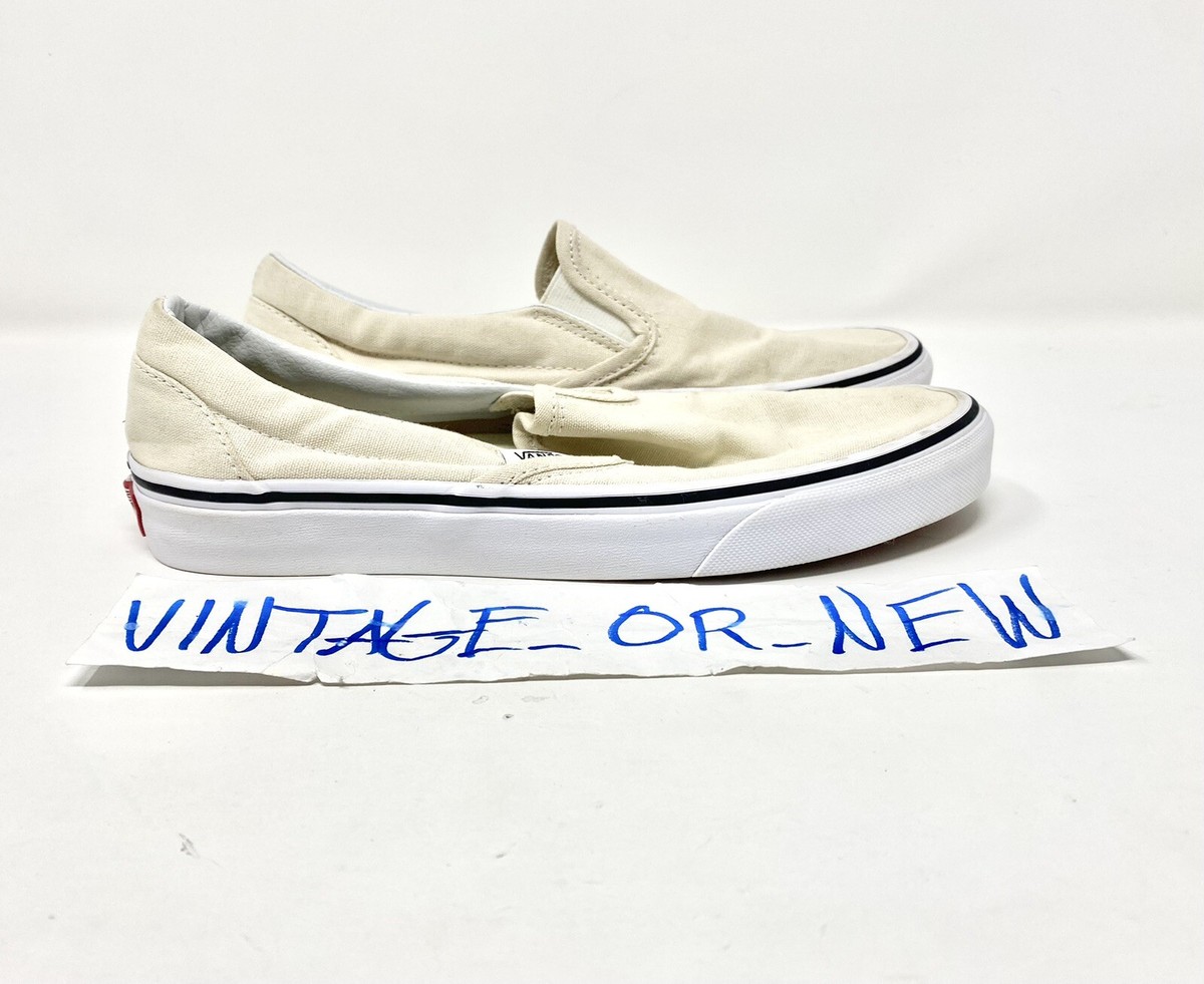 Women’s VANS Classic Slip-On Birch True White Canvas Skate Shoes sz