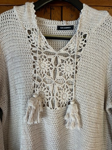 525 America Damen großer Baumwoll Strick Pullover Häkel Hoodie beige