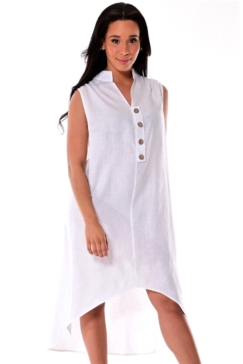 Azucar Ladies Sleeveless Dress 100% Linen - In (3) Colors - Lld1729