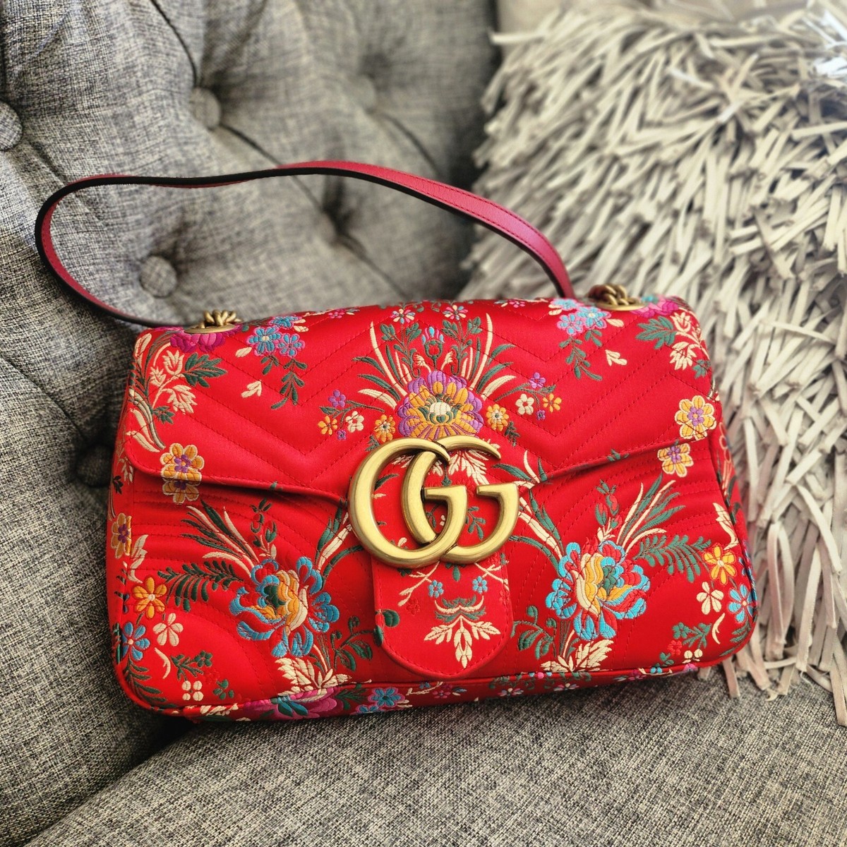Gg Marmont Gucci Red Leather Crossbody Bag Gucci Red Gg Marmont