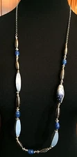CHICO'S Signed Silver~Blue Beads~Rhinestone~Wooden Accents Necklace~NWT~$32.95