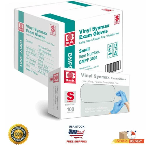Guantes de examen Synmax básicos de vinilo azul talla S/M/L/XL Foto 2 de 4