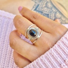 Genuine Black Onyx 925 Sterling Silver Oval Shaped Ring Hand Made Ships From USA