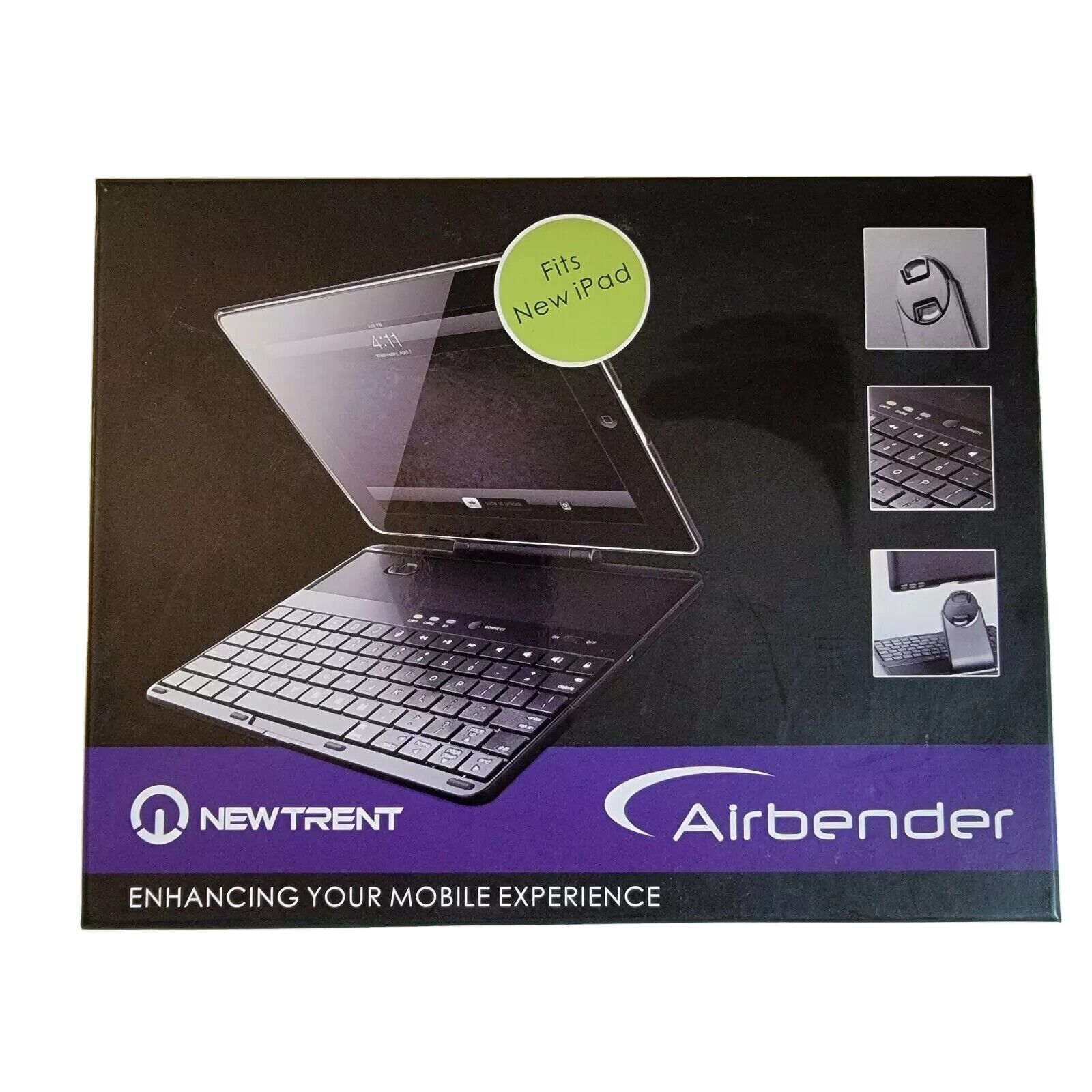 Airbender NewTrent 1.0 NT-38B Folio Case w Bluetooth Keyboard for iPad Gen 2 3 4