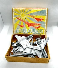 Vintage toy set of 11 soviet tin Airplane Fighter aircraft USSR Original box 70s