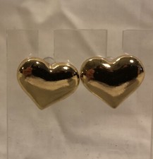 Gold Color Heart Shape Stud Earrings 3/4  x 5/8  New Without Tags
