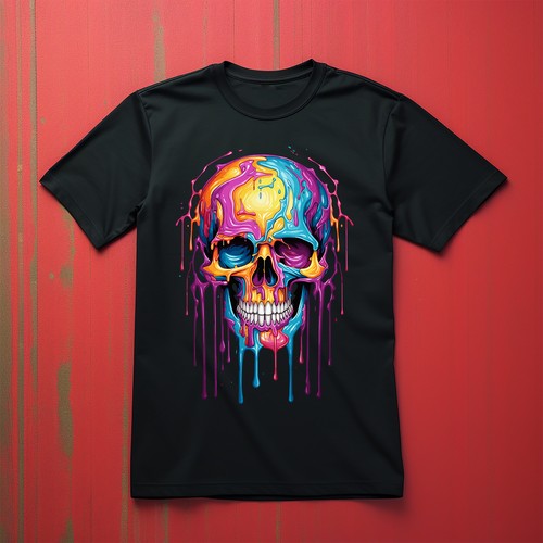 Skull 3 Paint Drip Design t-shirt - Funny, Colorful, and Dripping with Style! Un - Picture 5 of 38