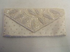 Vintage White Bon Soir Beaded Clutch Japan 9 1/2" x 4 1/2" Clean VGC