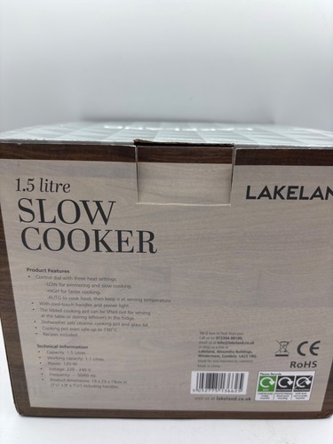 Lakeland Slow Cooker 2 portion 1.5L Used once, VGC, Ceramic Pot, Glass Lid - Picture 4 of 13