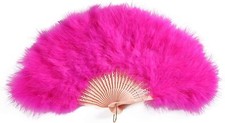 Vintage Marabou Feather Fan - Hand Held Folding Fan for Halloween Party