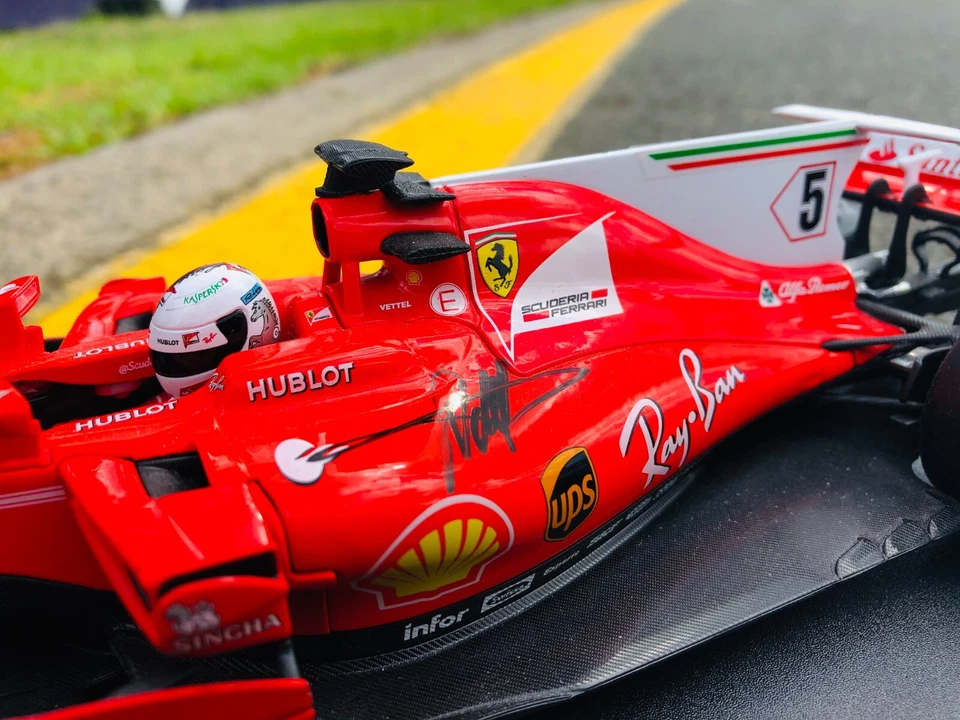 Signed Sebastian Vettel Ferrari SF70H F1 1/18 Burago Model car #5 - Image 3 of 4