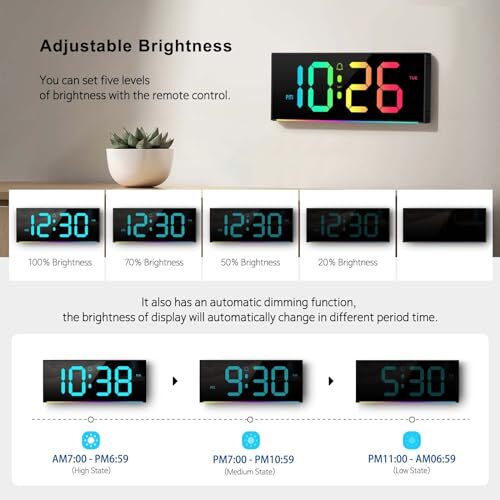 13" Alarm Clock with 12 RGB Colors Changing Remote Black-adapter Include - Picture 6 of 7