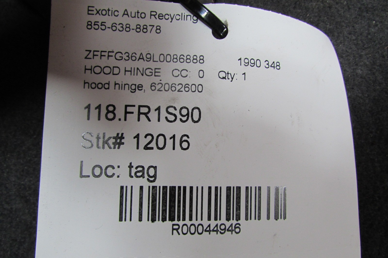 Ferrari 348, Hood Hinge, Used, P/N 62062600