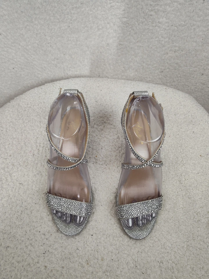 Thalia Sodi Women Heels 6M Silver Embellished Buckle Open Toe Stiletto Shoes - Image 3 of 4