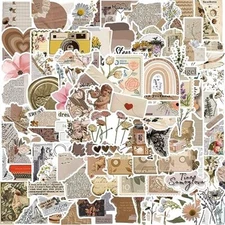 120Pcs Vintage Stickers Waterproof Scrapbook Aesthetic Sticker Daily Planner ...