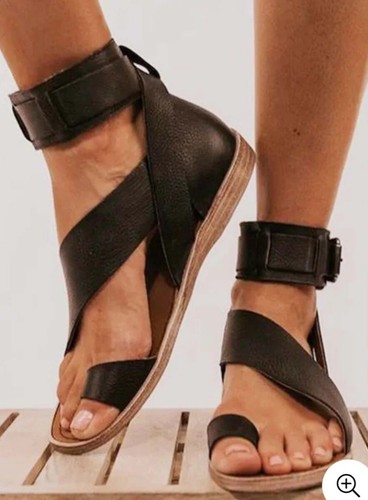 Sandalias Free People Vale Talla 37.5 EE. UU. 7-7.5 Cuero Negro Boho Mínimo Neutro - Imagen 8 de 16