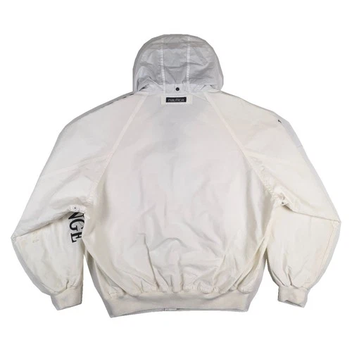 Vintage 90s Nautica Challenge J-Class Sailing Jacket Large White Hideaway Hood image 2