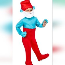 Rubies Smurfs Papa Costume Red Pants Blue Shirt Hat Gloves Size 2T Halloween