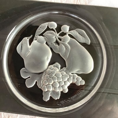Val St Lambert BRUSSELS Intaglio Fruit Design Crystal Salad Plate, 7 3/4''