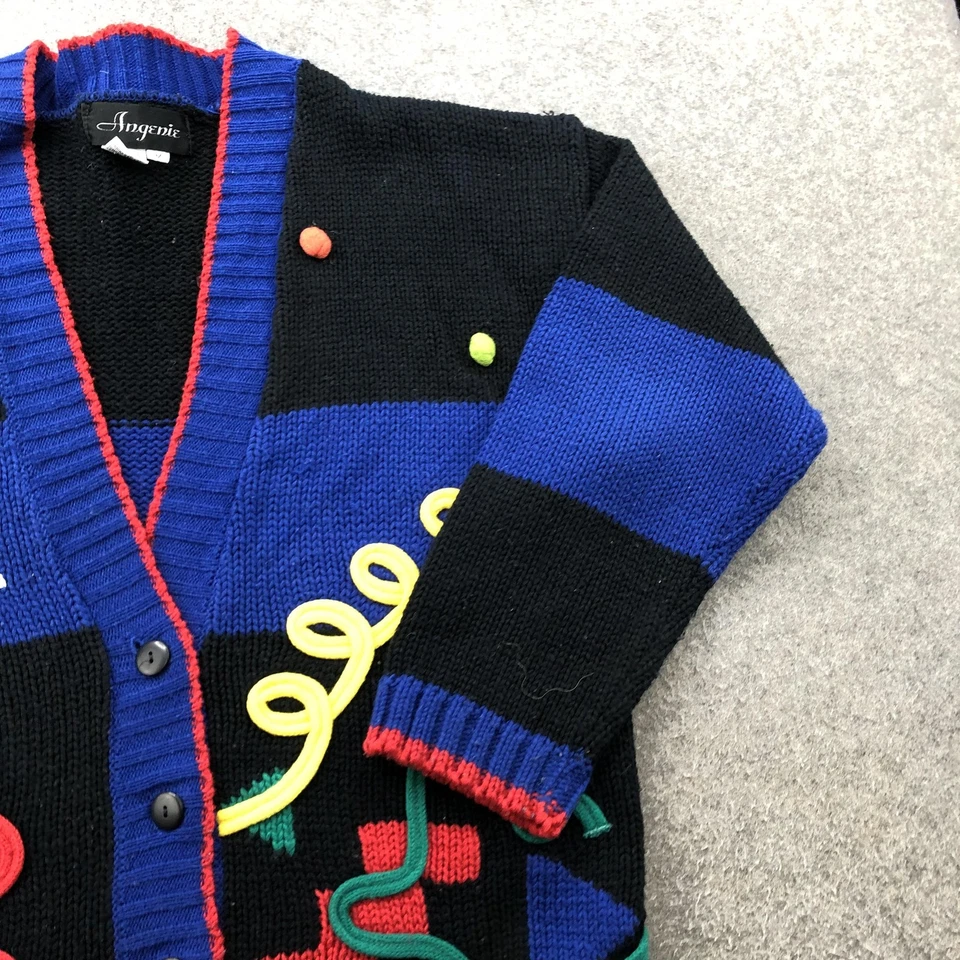Suéter Angenie Vintage Mujer Mediano Negro Azul Colorblock Tejido Años 80 Arte Abstracto Foto 3 de 4
