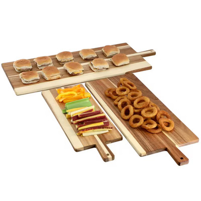 28 In. 3 Piece Acacia Wood Charcuterie Cheese Board Set with Handles