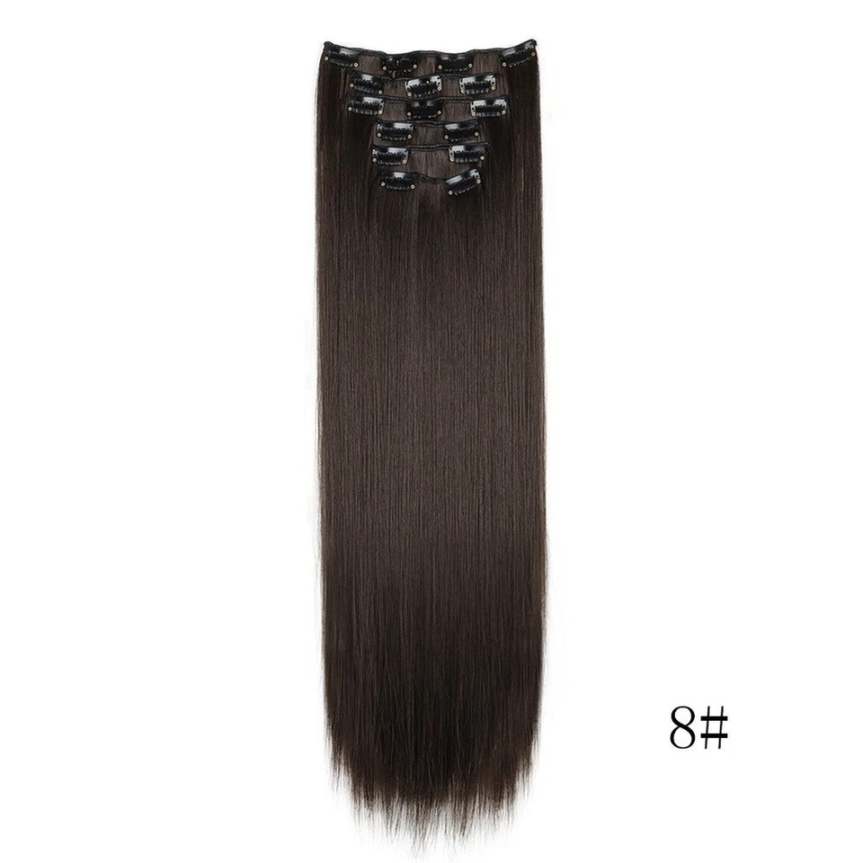 16 Clip Echthaar Extensions 6 Stück Set gerade Synthetik für Perücke 60cm - Bild 2 von 4
