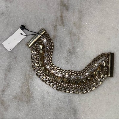 New Express Gold Multi-Chain Studded Crystal Statement Bracelet Womens