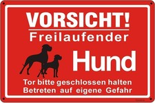 Freilaufender Hund Schild Metall 20 * 30cm, Achtung Hunde Schild Vorsicht Fre...