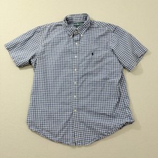 Polo Ralph Lauren Custom Fit Short Sleeve Button Shirt Mens XL Blue Plaid Preppy