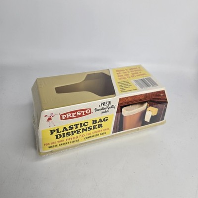 VINTAGE PRESTO PLASTIC BAG TRASH CAN DISPENSER HOLDER NOS 1970s Beige