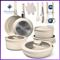 Topfset 19-Teilig Induktion Keramik Antihaft Beige Mit Abnehmbarem Griff