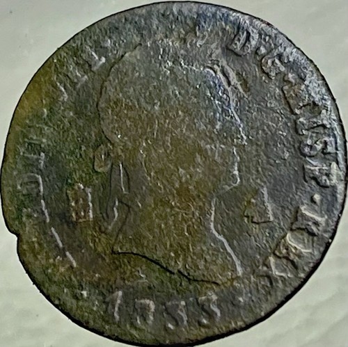 1833 Spanish 4 Maravedis Coin King Ferdinand VII Castles Lions Don Pelayo - Picture 1 of 8