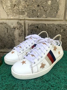 Baskets GUCCI cuir de veau abeille étoile brodée Sylvie Web Ace EU 37US 6,5