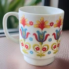 Vintage Floral Coffee Mug – Tulip Folk Art Boho Cottagecore Tea Cup Milk Glass
