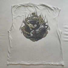 Dragon Panther Yin Yang Sleeveless Shirt Mens 2XL White Cutoff Flames Y2K Grunge